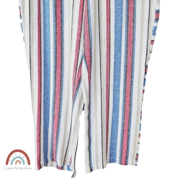 New! Caffe Marrakesh Linen Stripes Pull On Straight Leg Cropped Casual Pants - Picture 5 of 13